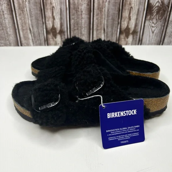 BIRKENSTOCK Arizona Big Buckle Shearling Sandals -NWT- Teddy Black- Women’s 7 - Picture 9 of 9